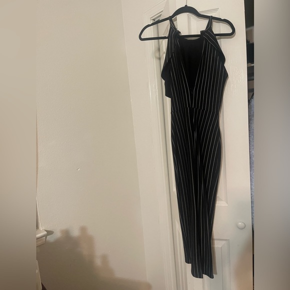 Black and Silver Pinstriped Split Dress - Picture 3 of 3